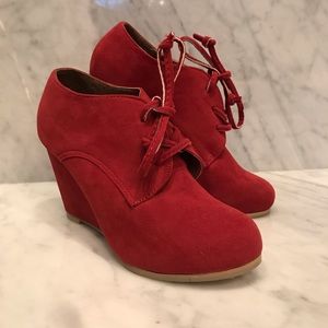 Red faux suede booties MAKE OFFER